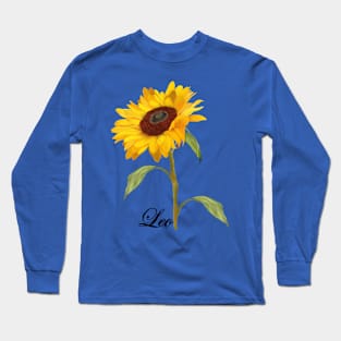 Leo Zodiac Horoscope Sunflower hand drawn art Long Sleeve T-Shirt